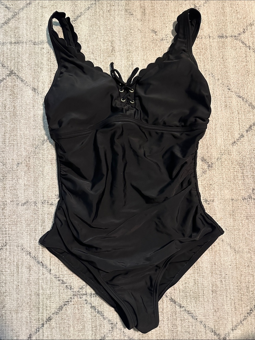 Kona Sol Black One-Piece Swimsuit with Lace-Up Front
